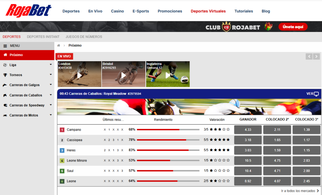 Deportes virtuales rojabet